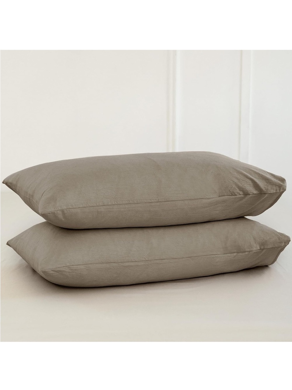 NEW MOOMEE Pillowcase Set of 2 100% Washed Cotton. Linen-Like. Queen. Taupe